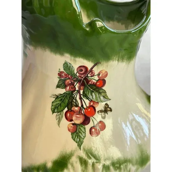 Vintage Iron Stone Wash Bowl/Basin and Vase/Pitcher Set White/Green